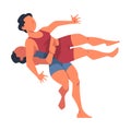 Woman Engaged in Wrestling Fighting with Each Other as Martial Arts Vector Illustration