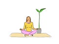 Woman is engaged in yoga, sport. Meditation on the rug. Hand drawing illustration, sketch. Active lifestyle, hobby