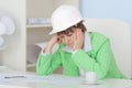 Woman - engineer in protective helmet on workplace Royalty Free Stock Photo