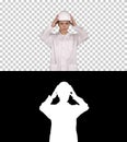 Woman engineer in white robe and white hard hat walking, Alpha Channel Royalty Free Stock Photo