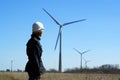 Woman engineer and wind turbines