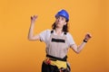 Woman engineering constructor acting dizzy and tired Royalty Free Stock Photo