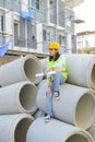 Woman engineers at construction site