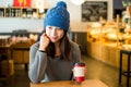 Woman enjoy her morning coffee at cafe Royalty Free Stock Photo