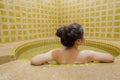 Woman enjoy onsen in Japan,woman relaxing in hot springs