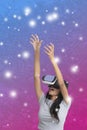 Woman enjoy playing 3D game with virtual reality eyeglasses Royalty Free Stock Photo