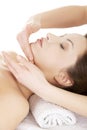 Woman enjoy receiving face massage Royalty Free Stock Photo