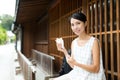 Woman enjoy snack at outdoor Royalty Free Stock Photo