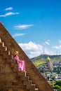 Woman enjoy view of Tbilisi from Narikala fortress, Georgia