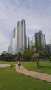 A woman enjoyed the quiet time in Jakarta central business district