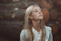 Woman enjoying autumn wind Royalty Free Stock Photo