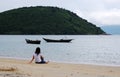 A woman enjoying on beach in Quy Nhon, Vietnam