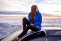 Woman enjoying beautiful cloudscape Royalty Free Stock Photo