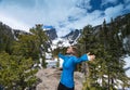 Woman enjoying beautiful scenery on hiking trip. Royalty Free Stock Photo