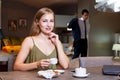 Woman enjoying coffee at home Royalty Free Stock Photo