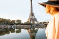 Woman enjoying Eiffel tower in Paris Royalty Free Stock Photo