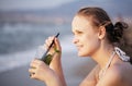 Woman enjoying an evening cocktail Royalty Free Stock Photo