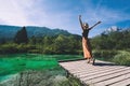 Woman enjoying freedom on nature outdoors. Travel Slovenia Europe Royalty Free Stock Photo