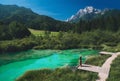 Woman enjoying freedom on nature outdoors. Travel Slovenia Europe Royalty Free Stock Photo