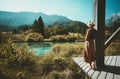 Woman enjoying freedom on nature outdoors. Travel Slovenia Europe Royalty Free Stock Photo