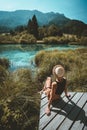 Woman enjoying freedom on nature outdoors. Travel Slovenia Europe Royalty Free Stock Photo