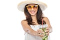 Woman enjoying fresh lime infuse water Royalty Free Stock Photo