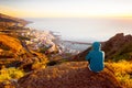 Woman enjoying landscape view near Santa Cruz city Royalty Free Stock Photo