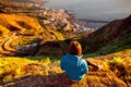 Woman enjoying landscape view near Santa Cruz city Royalty Free Stock Photo