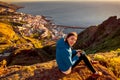 Woman enjoying landscape view near Santa Cruz city Royalty Free Stock Photo