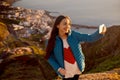 Woman enjoying landscape view near Santa Cruz city Royalty Free Stock Photo