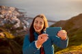 Woman enjoying landscape view near Santa Cruz city Royalty Free Stock Photo