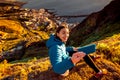 Woman enjoying landscape view near Santa Cruz city Royalty Free Stock Photo