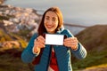 Woman enjoying landscape view near Santa Cruz city Royalty Free Stock Photo