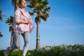 Woman enjoying morning cardio workout outdoor, jogging on the running track. People. Jogging. Active healthy lifestyle Royalty Free Stock Photo