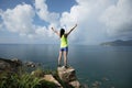 Woman enjoying nature with her opened arms Royalty Free Stock Photo