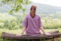 Woman Relaxing Nature Green Landscape Royalty Free Stock Photo