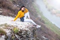 Woman Enjoying Nature. Travel and wanderlust concept Beautiful Young Woman Relaxing outdoors. Nature. Happy traveler girl