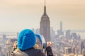 Woman enjoying in New York City panoramic view. Royalty Free Stock Photo