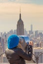 Woman enjoying in New York City panoramic view. Royalty Free Stock Photo