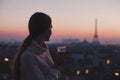 Woman enjoying night panoramic view of Paris Royalty Free Stock Photo