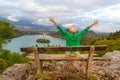 Woman enjoying panoramic view of Lake Bled, Slovenia. Royalty Free Stock Photo