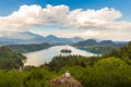 Woman enjoying panoramic view of Lake Bled, Slovenia. Royalty Free Stock Photo
