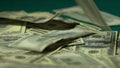 Woman enjoying of rustling dollar bills, win or inherit big sum of money closeup