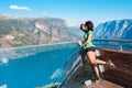 Woman enjoying scenics from Stegastein Viewpoint Royalty Free Stock Photo