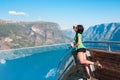 Woman enjoying scenics from Stegastein Viewpoint Royalty Free Stock Photo
