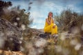 Woman enjoying the scent of Lavender in the Alentejo, Portugal