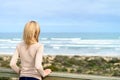 Woman enjoying the sea view at Goolwa beach Royalty Free Stock Photo