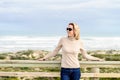 Woman enjoying the sea view at Goolwa beach Royalty Free Stock Photo