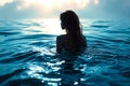 Woman Enjoying Serene Ocean Swim at Sunset. Royalty Free Stock Photo