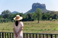 Woman with Sigiriya rock view in Sri Lanka Royalty Free Stock Photo